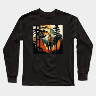 Woman Hiking in Forest Design, Adventure Mountain Long Sleeve T-Shirt